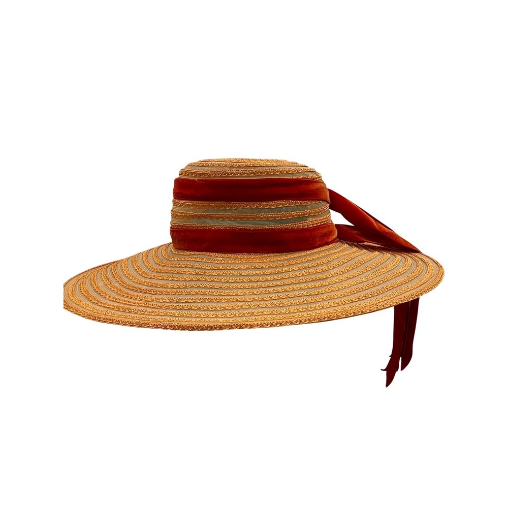 G Howard Hodge Jr.‎ wide-brimmed straw hat with red velvet ribbon